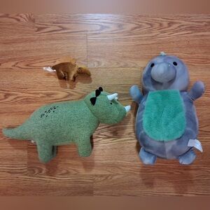 Squishmallow Hug Mees Xander the T Rex stegosaurus and triceratops plushies